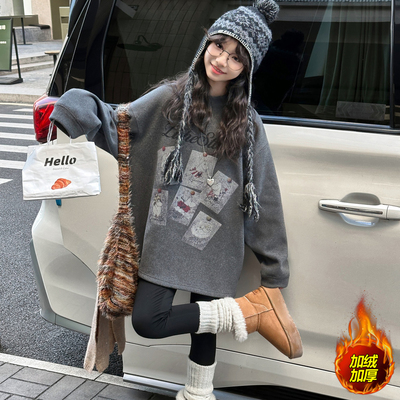 女童冬季加厚中长款打底衫