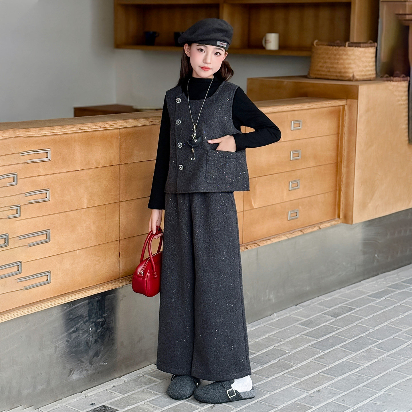 女童秋冬背心直筒裤套装2025新款儿童打底衫马甲阔腿裤三件套洋气,童装/婴儿装/亲子装,套装,淘宝优惠券,粉丝福利购,淘宝优惠卷