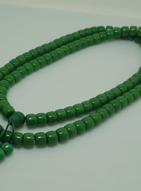 藏风馆 藏式风格108颗扁珠绿琉璃佛珠 手持把玩念珠车载佛珠礼物