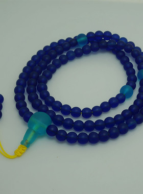 藏风馆藏式精品雪巴琉璃 108颗8毫米磨砂蓝紫色琉璃佛珠  脖挂