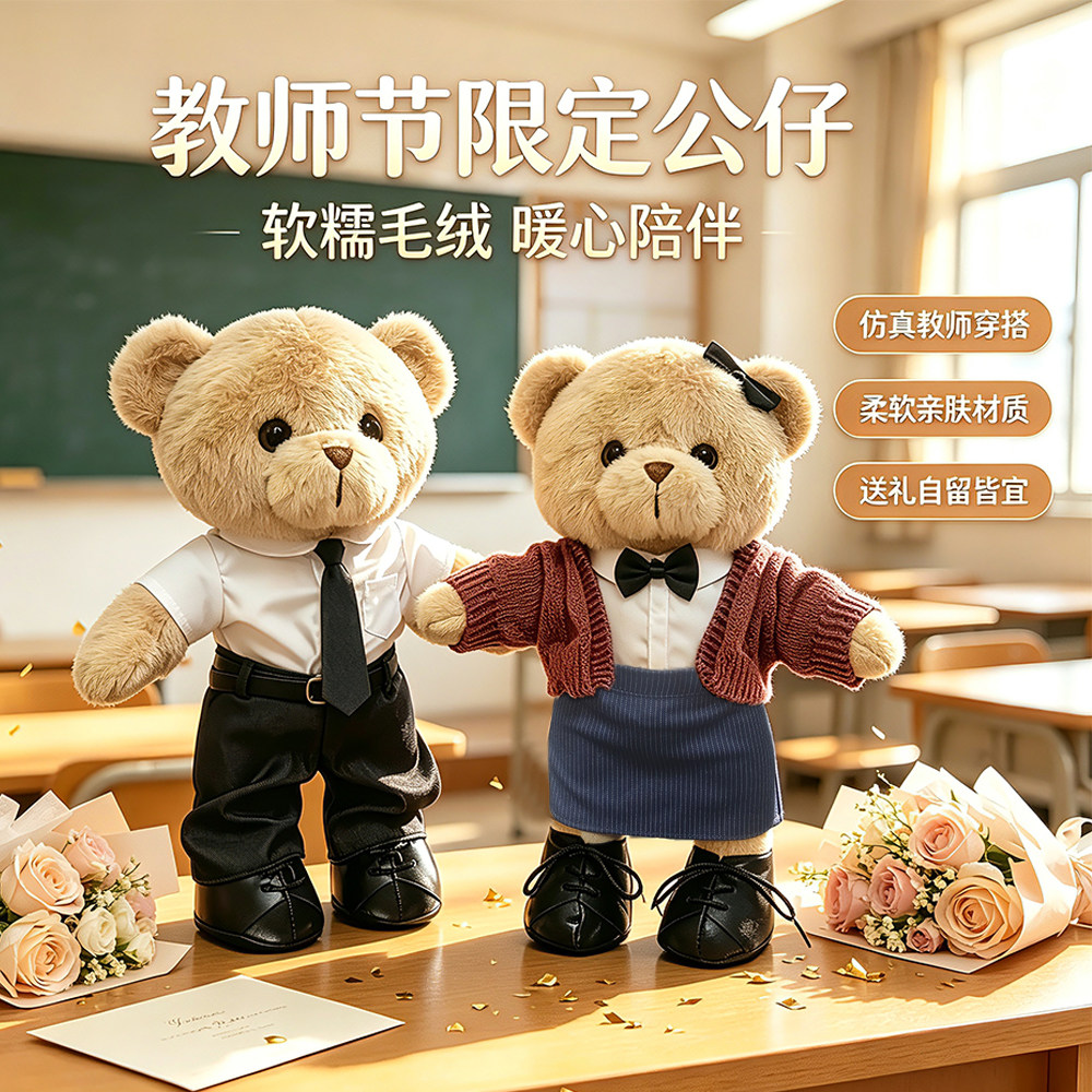 教师定制校园玩偶周边泰迪小熊玩具熊猫毛绒公仔摆件节日礼物定制图片