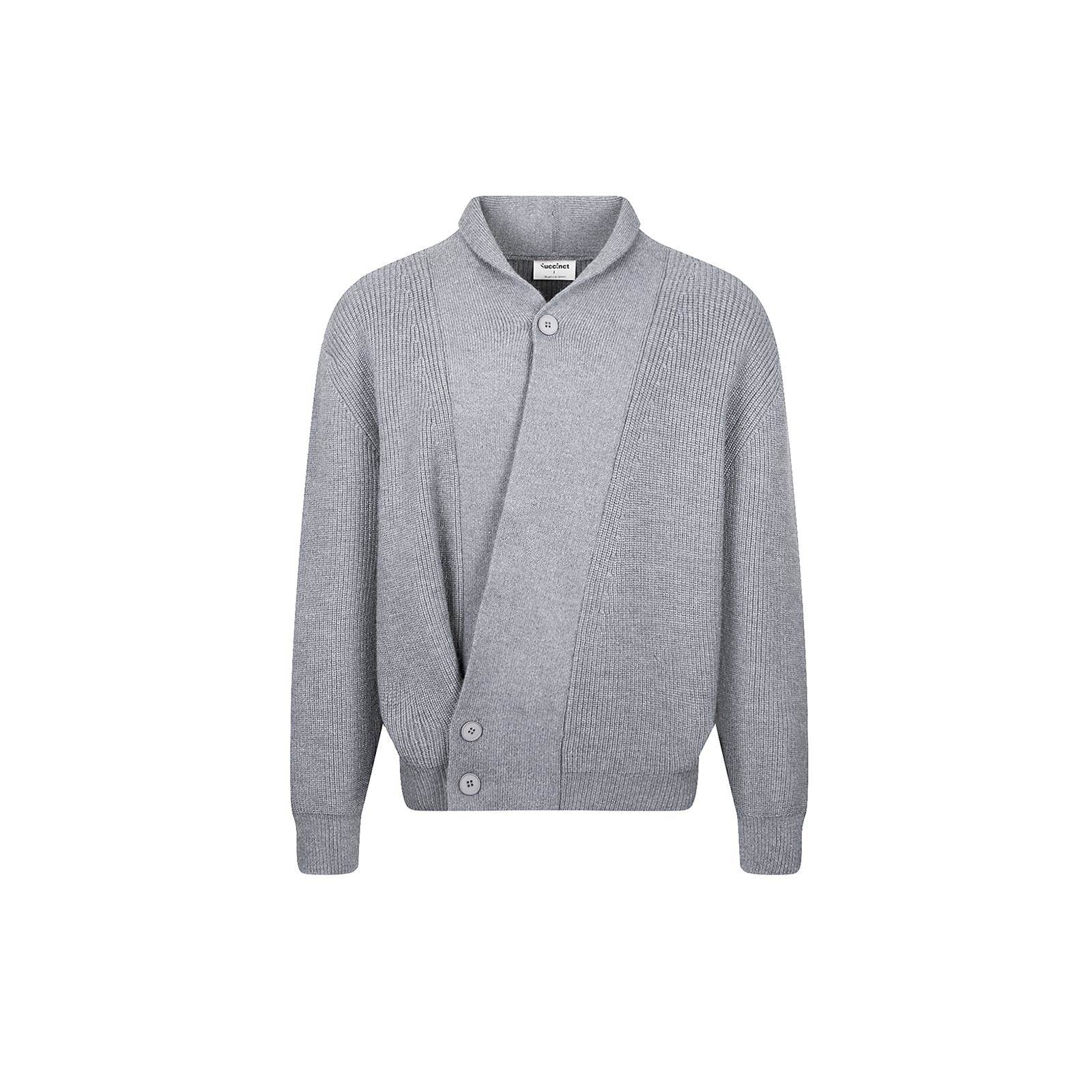 Succinct “道袍”立领斜门襟纽扣针织毛衣开衫可调节下摆V领长袖