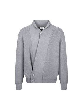 Succinct “道袍”立领斜门襟纽扣针织毛衣开衫可调节下摆V领长袖