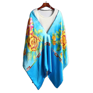 两面双层长款真丝丝巾女2026春季新款手绘花色桑蚕丝围巾披肩两用