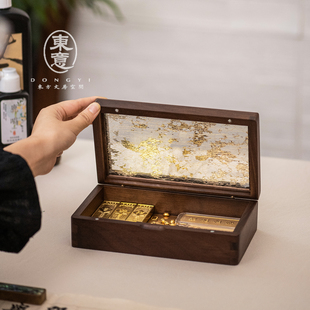 金条收纳盒10g50克木质黑胡桃木高档精致玻璃盖金币金豆黄金收纳