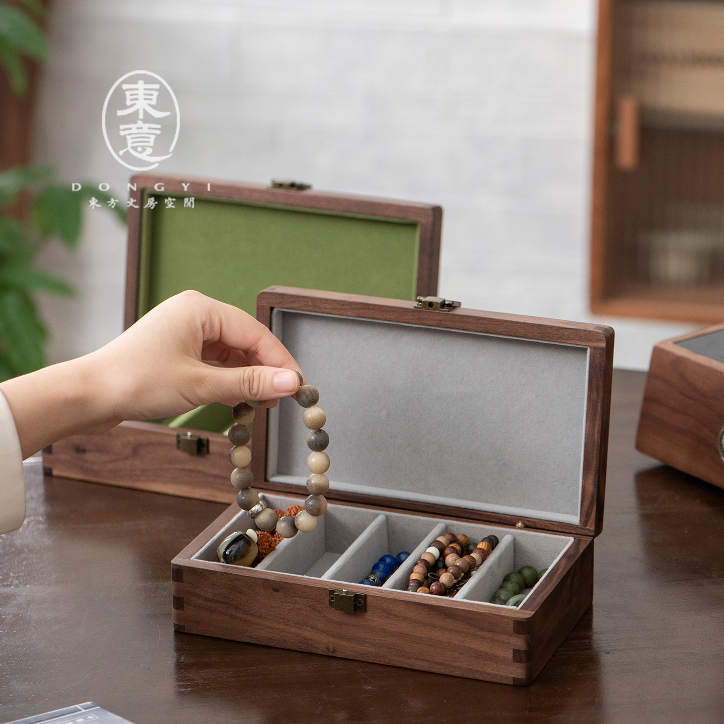 手串珠收纳盒5分格黑胡桃木首饰盒沉香朱砂木盒空盒收藏盒耐用木