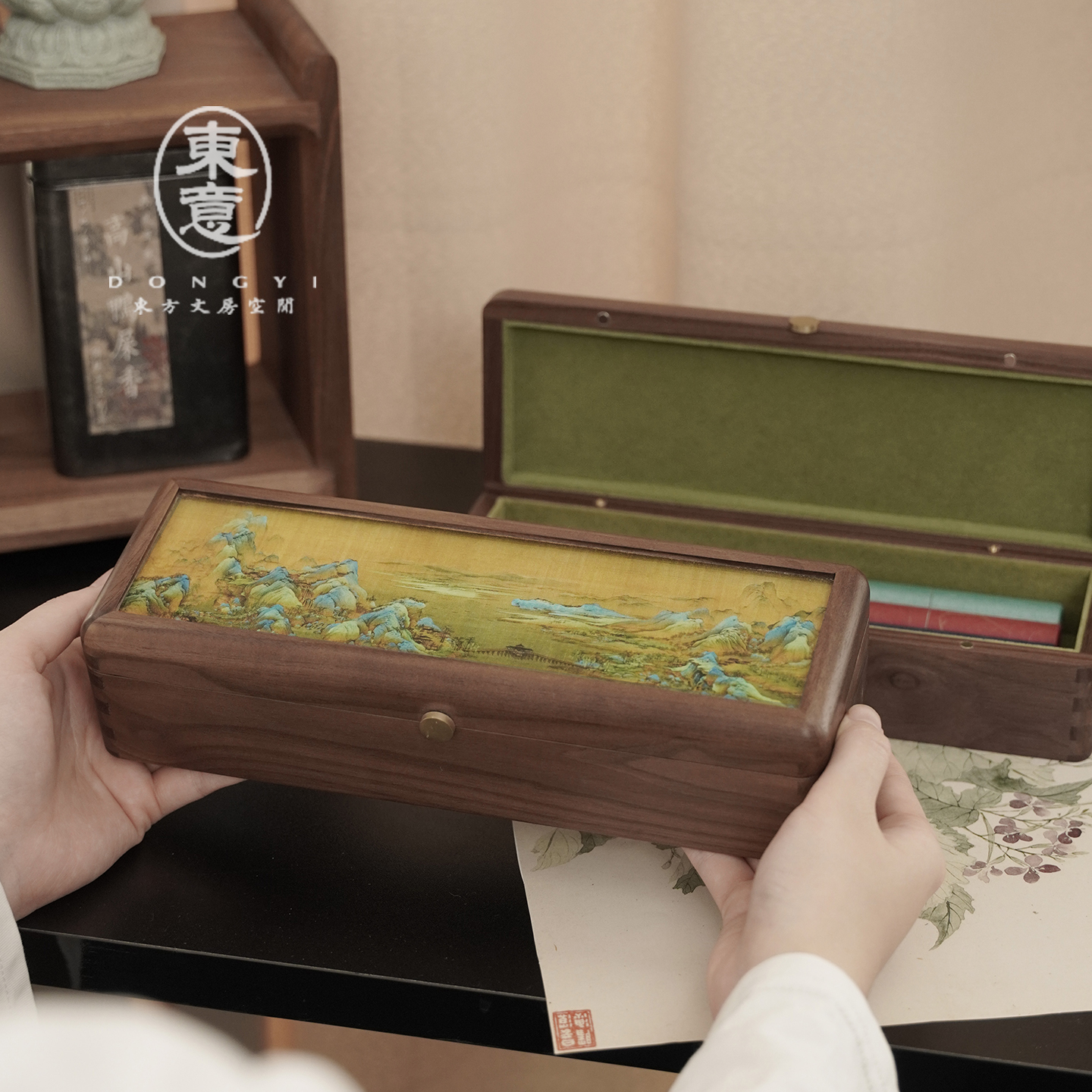 千里江山中式禅意线香盘香礼盒