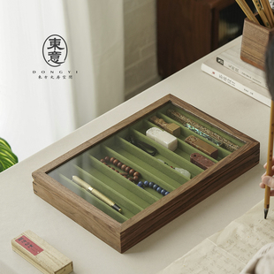 东意钢笔收纳分格实木高级感展示盒笔盒大容量多功能收纳盒带内衬