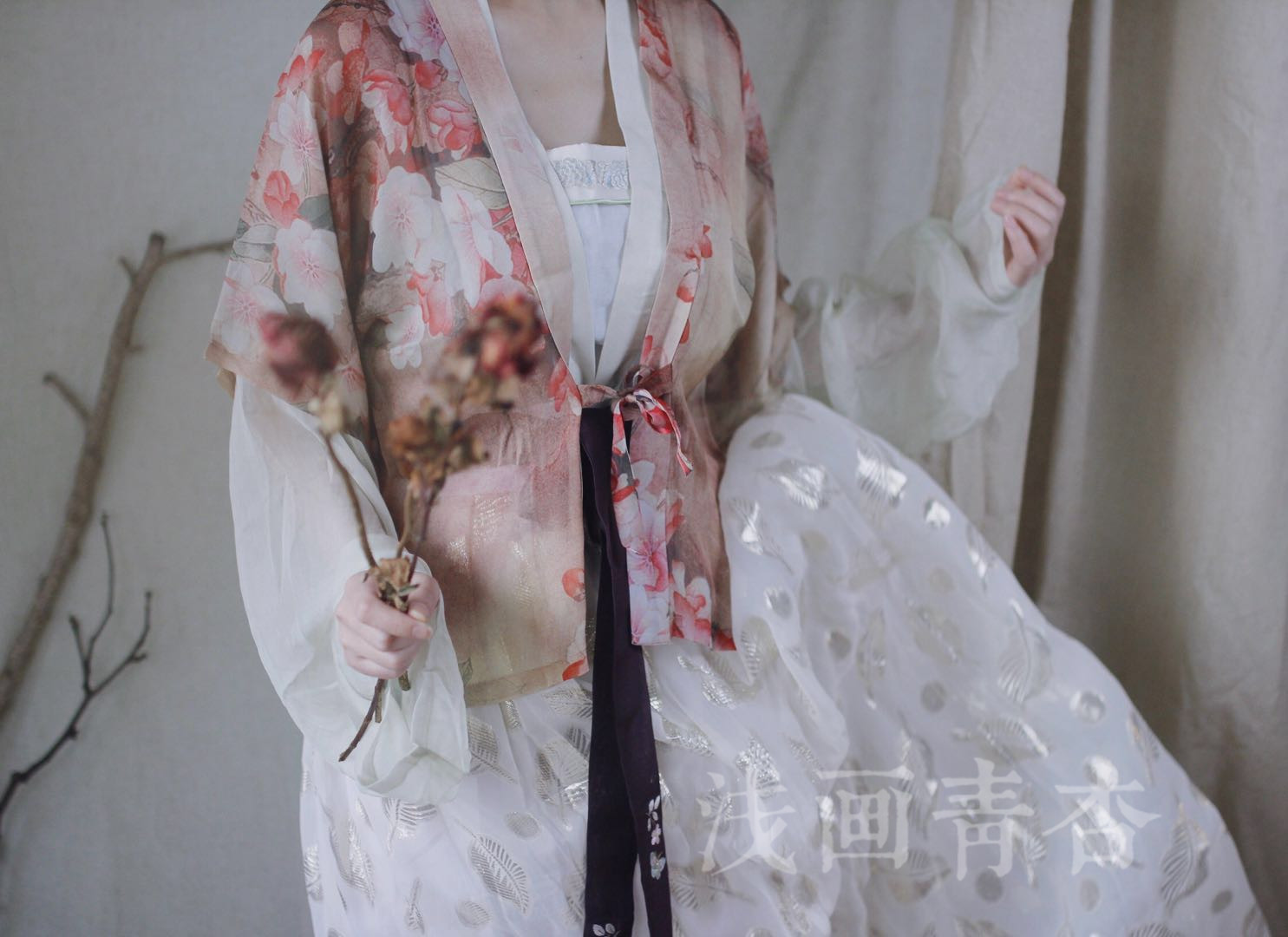 【夜深花睡去】真丝对襟半臂衫裙汉服定制/加工