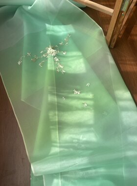 绿色渐变真丝绡桑蚕丝苏绣衣料老绣手绣面料布料汉服来料旗袍中式