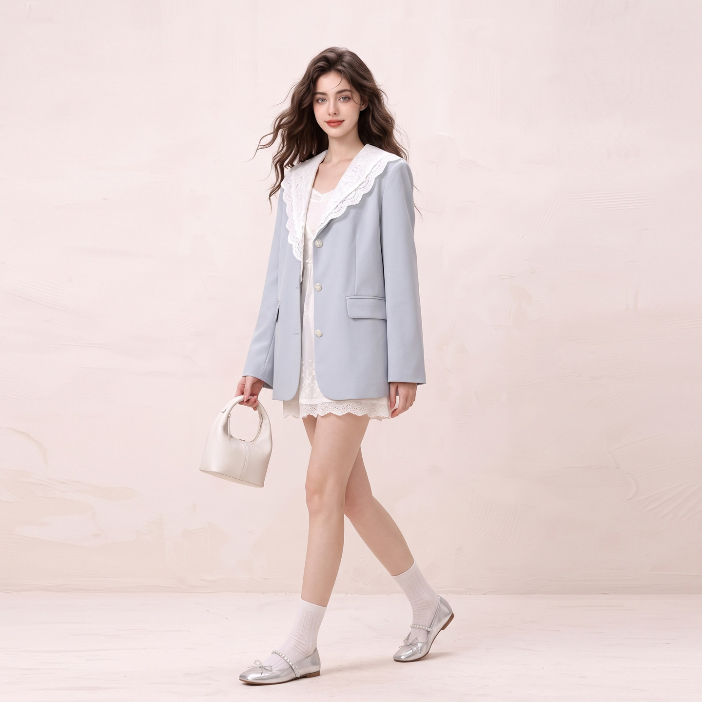 蕾丝拼接西装外套女秋季2026新款
