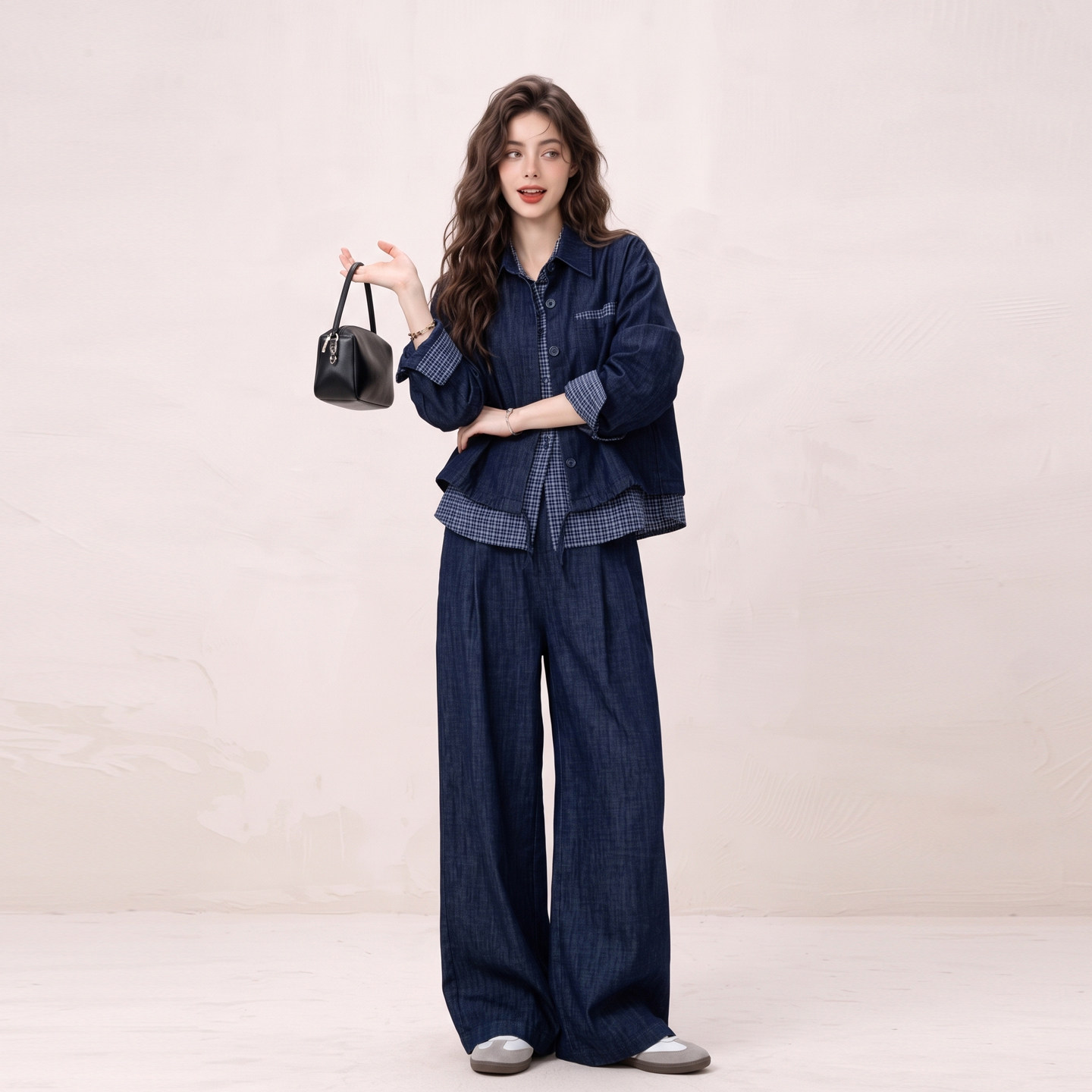 秋季穿搭蓝色牛仔套装女2026新款