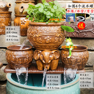 复古中式瀑布流水罐庭院酒店民宿养鱼水缸过滤增氧造景装饰陶罐