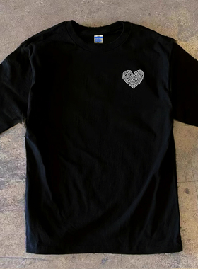 Adonis 100%纯棉重磅300克短袖简约指纹爱心印花长袖T恤