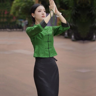 上衣高腰半身裙 女2025早秋一整套盘扣衬衫 新中式 国风气质得体套装