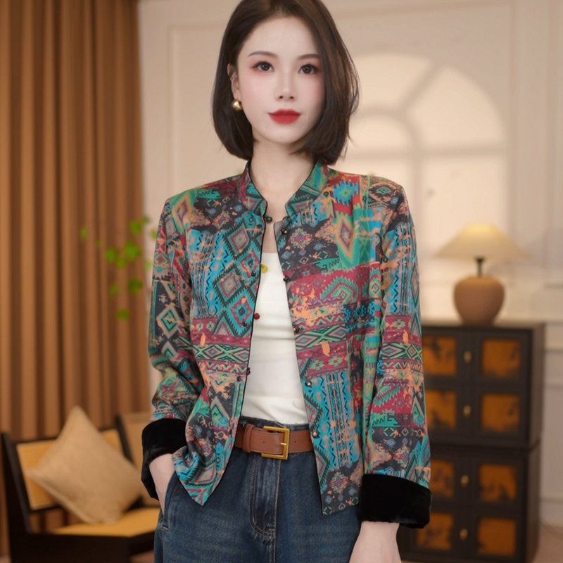 新中式外套女双面穿设计丝绒夹克