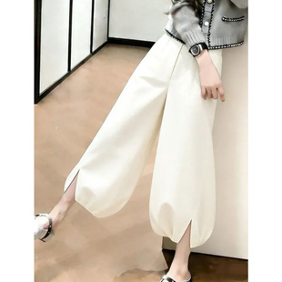白色裤子女2026夏季新款别致时尚百搭灯笼裤宽松阔腿花苞九分裤子