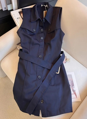 法式高级感时尚POLO领连衣裙女夏季新款气质简约百搭无袖背心裙子