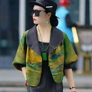 欧货时尚正反双面穿长袖短外套女秋季新款高级感复古水墨印花上衣