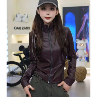 显瘦立领夹克上衣 修身 高级感时尚 机车风PU皮短外套女2025秋冬新款
