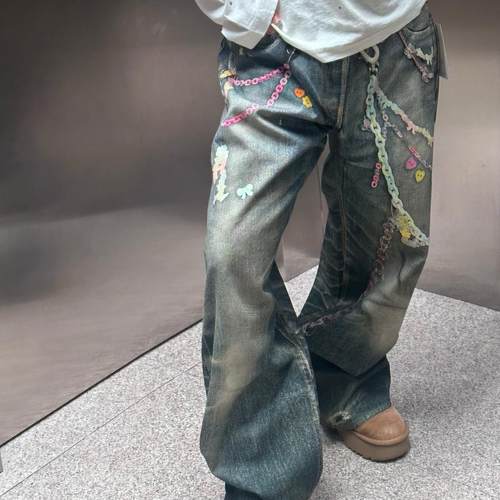 AC数码印花彩色裤链牛仔裤