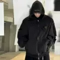 Washed Black Ripped Double Layer Zipper Jacket