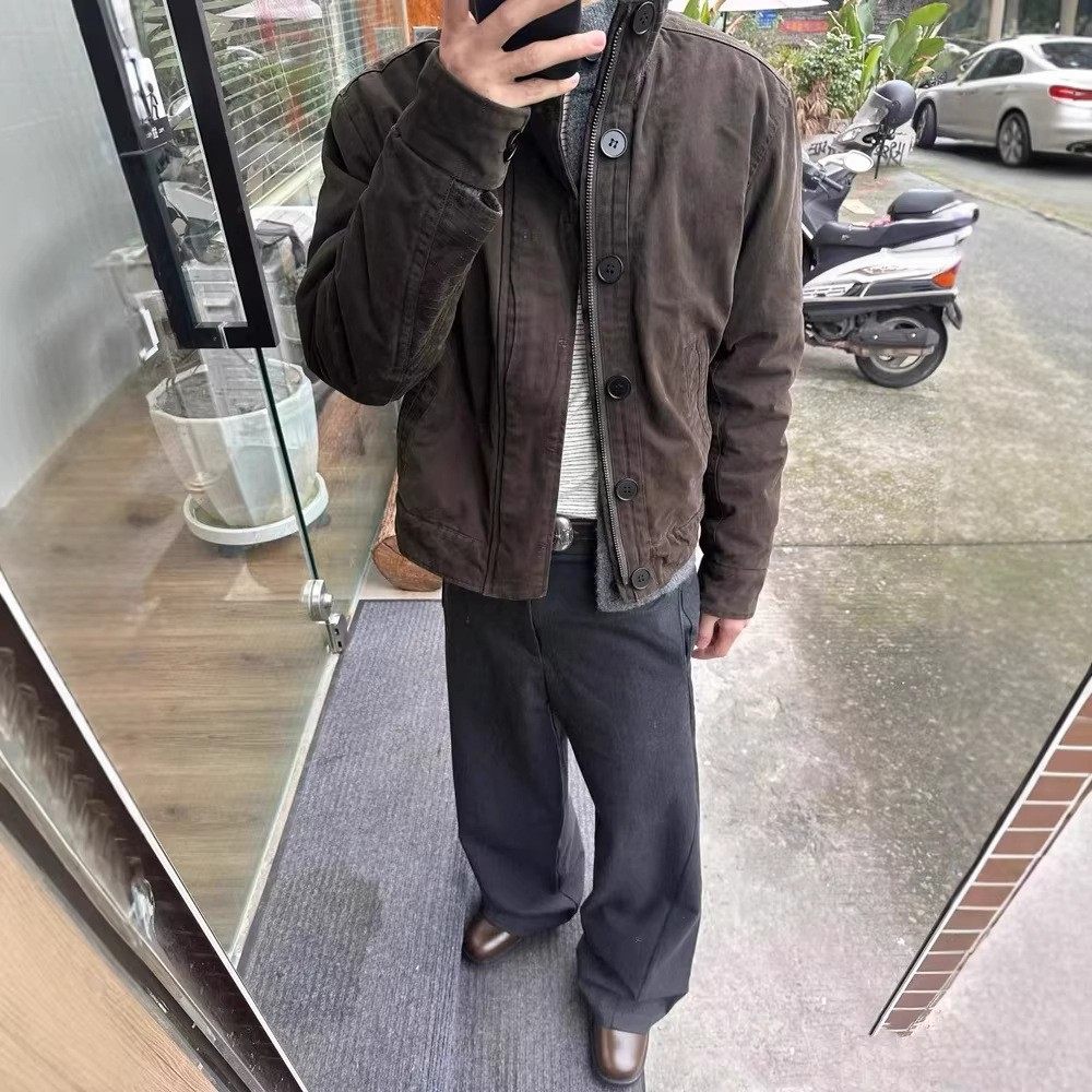 军款AF仿兔毛重水洗立领夹克