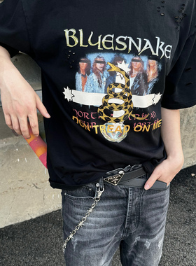 清仓 Grailz Learl Project25S做旧破坏复古乐队印花蛇年限定短袖