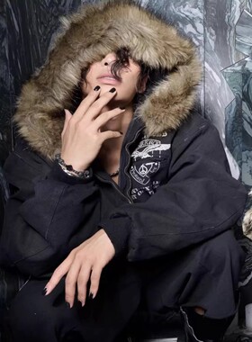 Grailz LEARL PROJECT G/R 25FW 渐变水洗做旧复古毛领夹克外套男