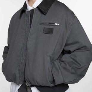 皮领夹克字母徽标皮革贴片拉链休闲外套 巴恩风格 自主AC风格 25SS