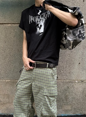 Grailz LEARL 复古拼接错位裁剪设计字母印花圆领宽松短袖T恤男女