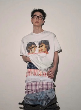 Grailz LEARL 快闪店联名限定 做旧脏染水洗人像印花短袖T恤Tee男