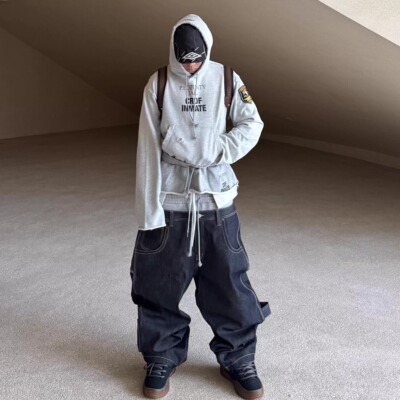 Grailz三腰拼接原牛阔腿牛仔裤