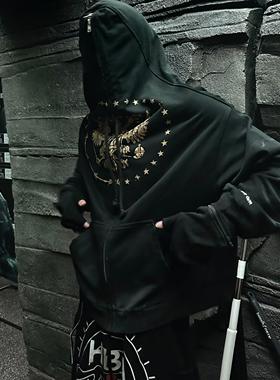 GRAILZ LEARL 24SS 双头鸟连肩二合一手套做旧拉链外套帽衫夹克