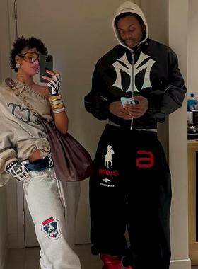 Mowalola LEARL 重磅天使战马刺绣束脚裤 Baggy 休闲阔腿运动卫裤