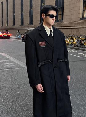 GRAILZ LEARL 24ss 秋冬破坏裁剪过膝羊毛大衣廓形垫肩毛呢风衣男