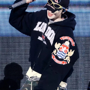 水洗解构拼接连帽刺绣徽章卫衣外套男女情侣款 25ss LEARL GRAILZ