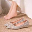 绝美婚鞋平底秀禾婚纱两穿孕妇新娘鞋女脚胖宽日常可穿大码订婚鞋