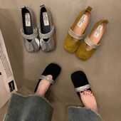 平底浅口水钻单鞋 软底温柔芭蕾风玛丽珍鞋 女2026春季 时尚 新款 法式