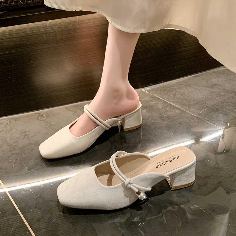 外穿夏季粗跟高跟凉拖鞋国风包头