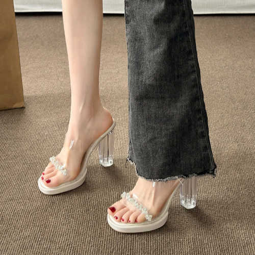 透明外穿夏季水晶凉拖鞋法式