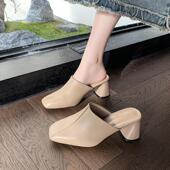 包头拖鞋 外穿粗跟穆勒凉鞋 女2026新款 百搭懒人时尚 高跟凉拖鞋 法式