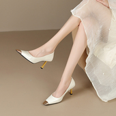 白色气质细跟单鞋 金属方头高跟鞋 漆皮细跟法式 新款 女黑色2026春季