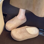 外穿高级感配裙子鞋 厚底加绒包头拖鞋 女2026春秋新款 复古风勃肯鞋