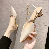 仙女风两穿粗高跟温柔晚晚鞋 包头一字扣后空绊带凉鞋 新款 2026春季