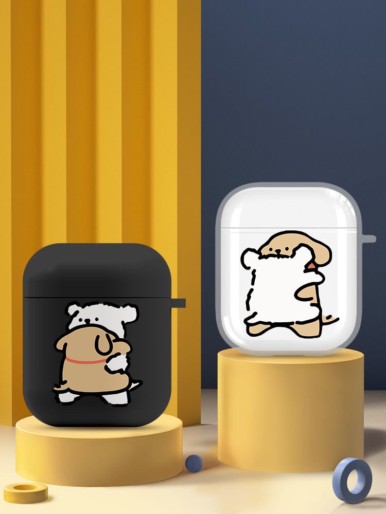 可爱小狗苹果耳机套适用AirPods4代情侣线条3代加厚pro3透明壳马尔济斯小狗