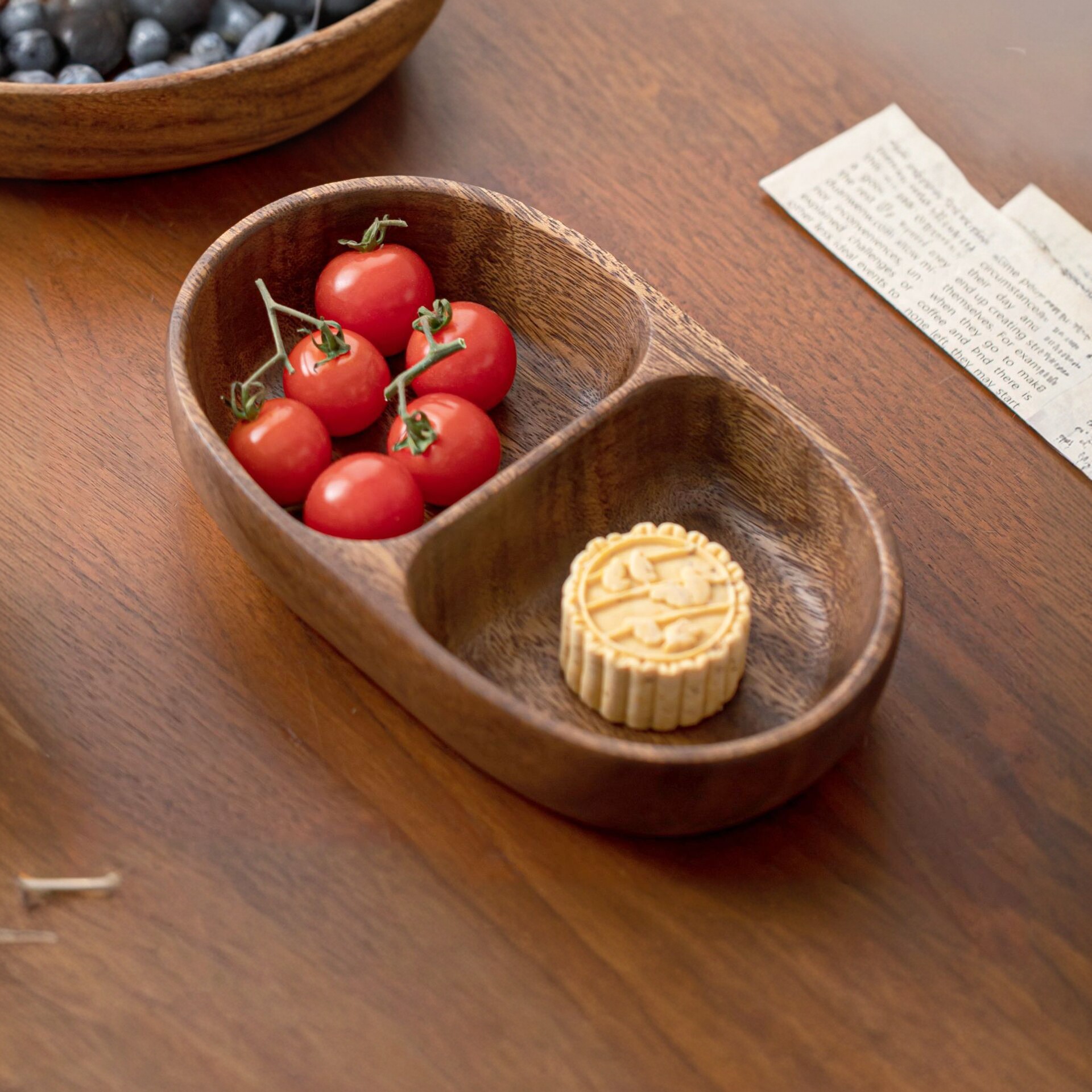 轻奢风胡桃木小木船型双格碗实木分格家用点心盘果盘零食盘