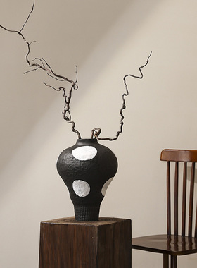 经典侘寂风黑白圆点肌理感陶瓷花瓶酒店民宿玄关台面家居软装摆件