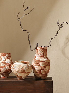 陶瓷花瓶侘寂风跳刀纹民宿干花插花器样板房软装装饰饰品家居摆件