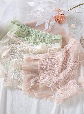 4条装 女士内裤女蕾丝少女风夏季薄款透气纯棉全棉裆抗菌中腰大码